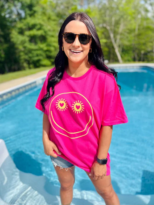 Sun Heart Eyes Happy Glitter Tee