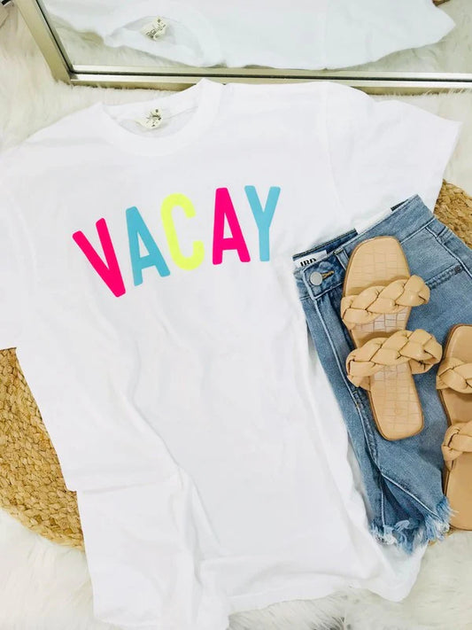 Vacay Neon Multi Colored Puff Tee