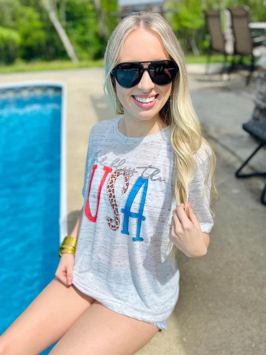 God Bless The USA Leopard Marble Tee