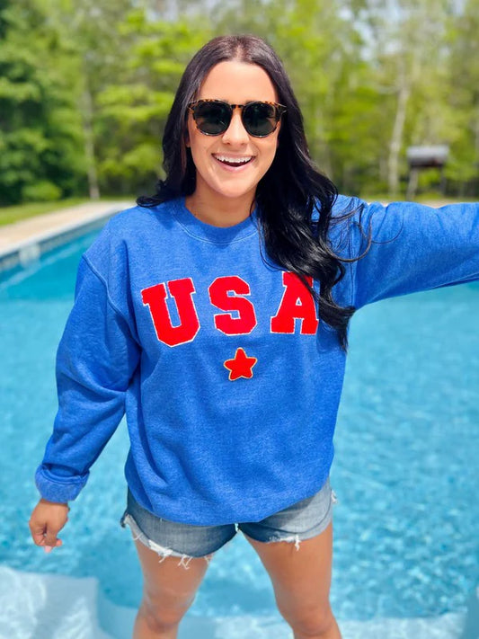USA Star Chenille Patch Patriotic Sweatshirt