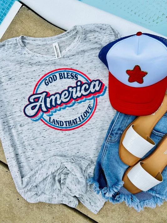 God Bless America Patriotic Marble Tee