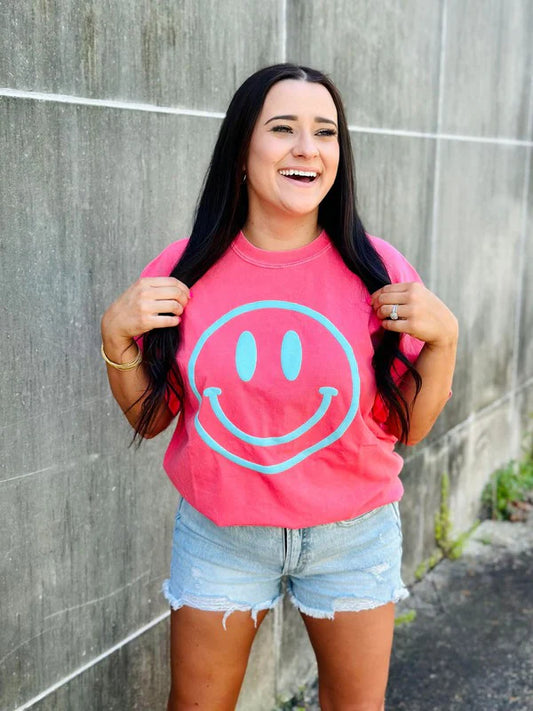 Aqua Happy Face Puff Tee