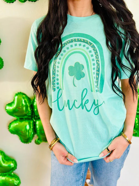 Green Lucky Clover Rainbow Tee