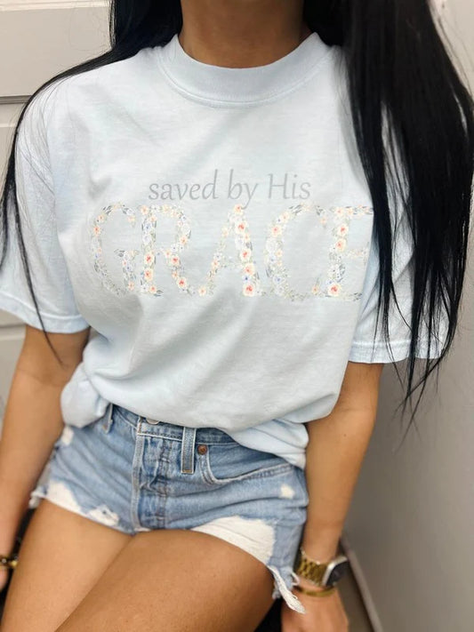 Saved By His Grace Elegant Floral Tee