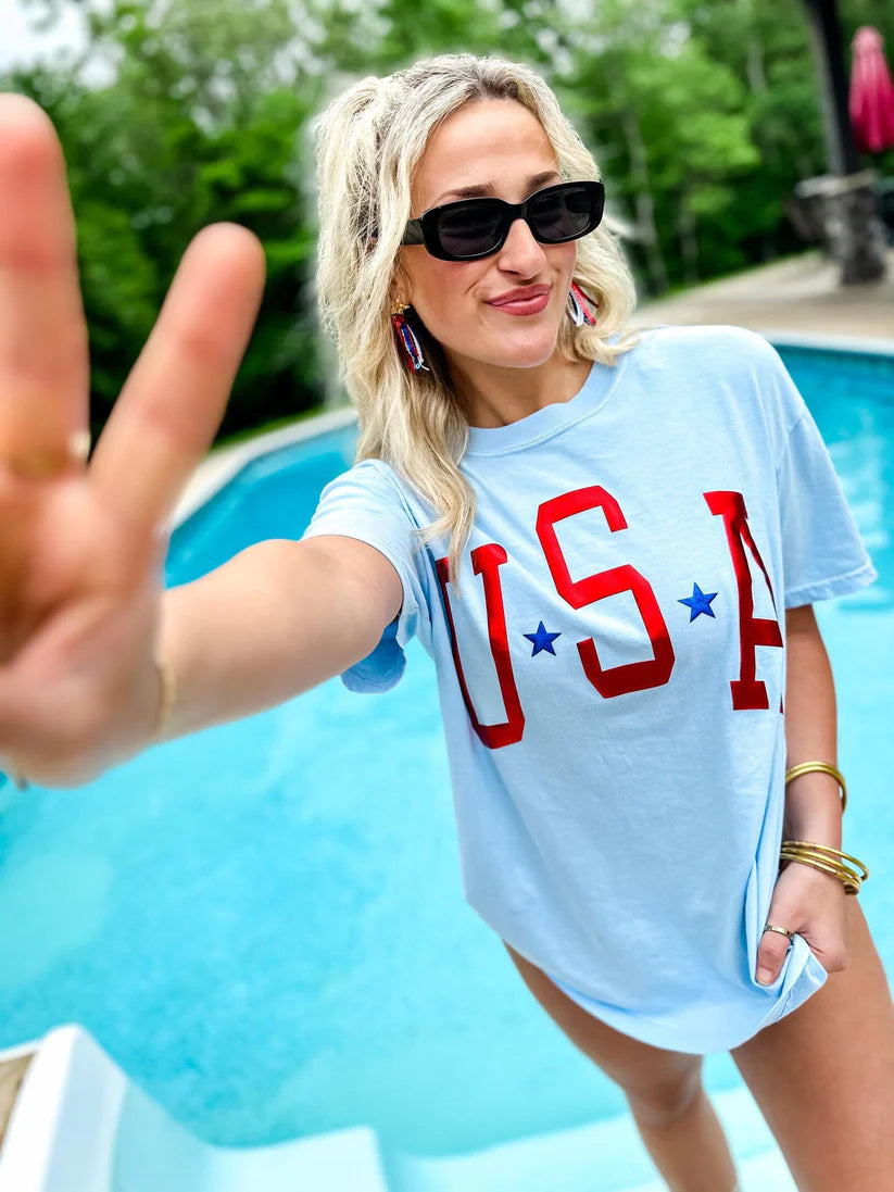 Metal Puff USA Star's Varsity Curved Tee