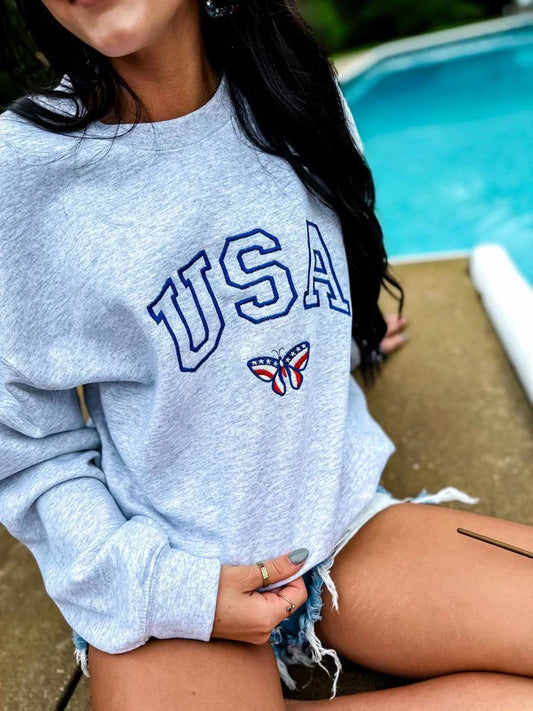 Varsity USA Butterfly Embroidered Sweatshirt