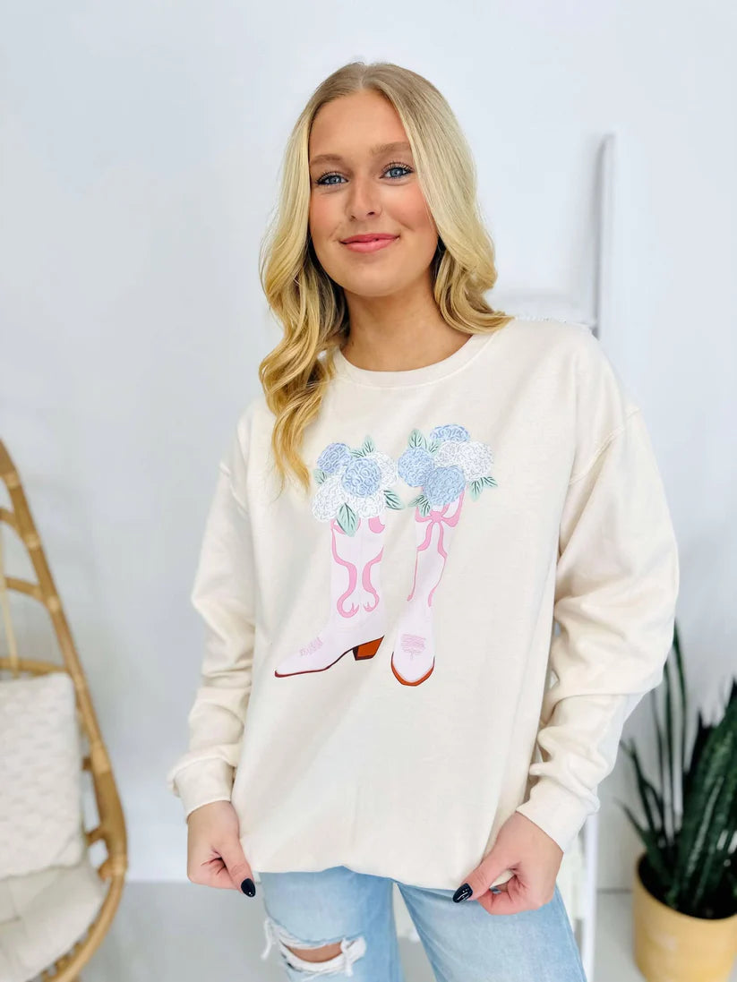 Hydrangea Floral Boot DTF Sweatshirt