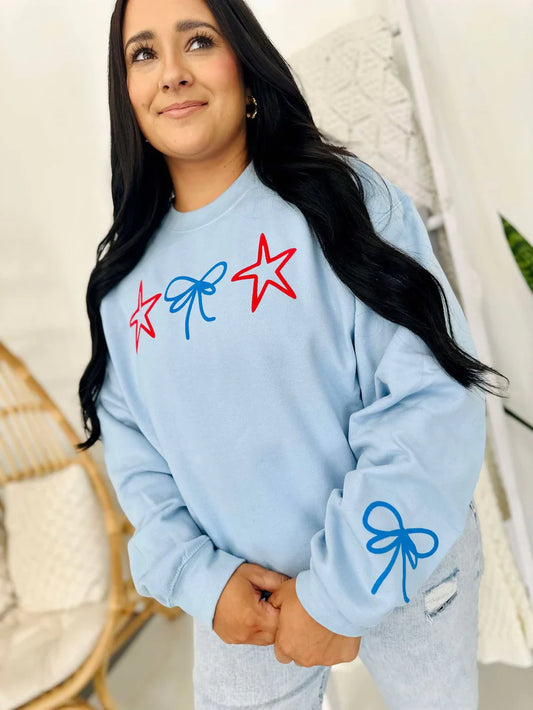 Star's And Bow Trio With Bow Sleeve Sweatshirt