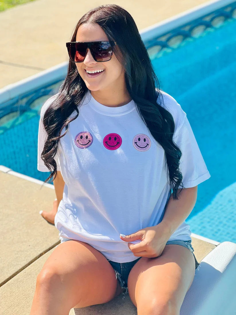 Pink Glitter Happy Trio Patch Tee
