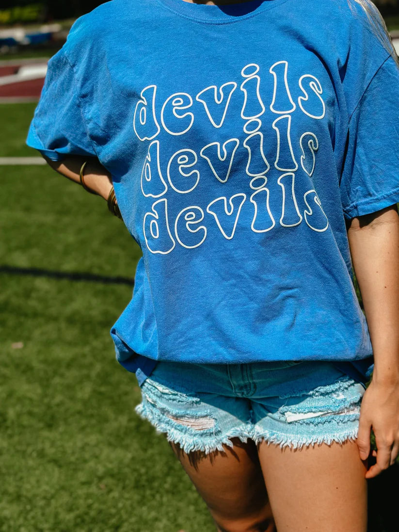 CUSTOM Retro Outline Wave Mascot School Spirit Puff Tee