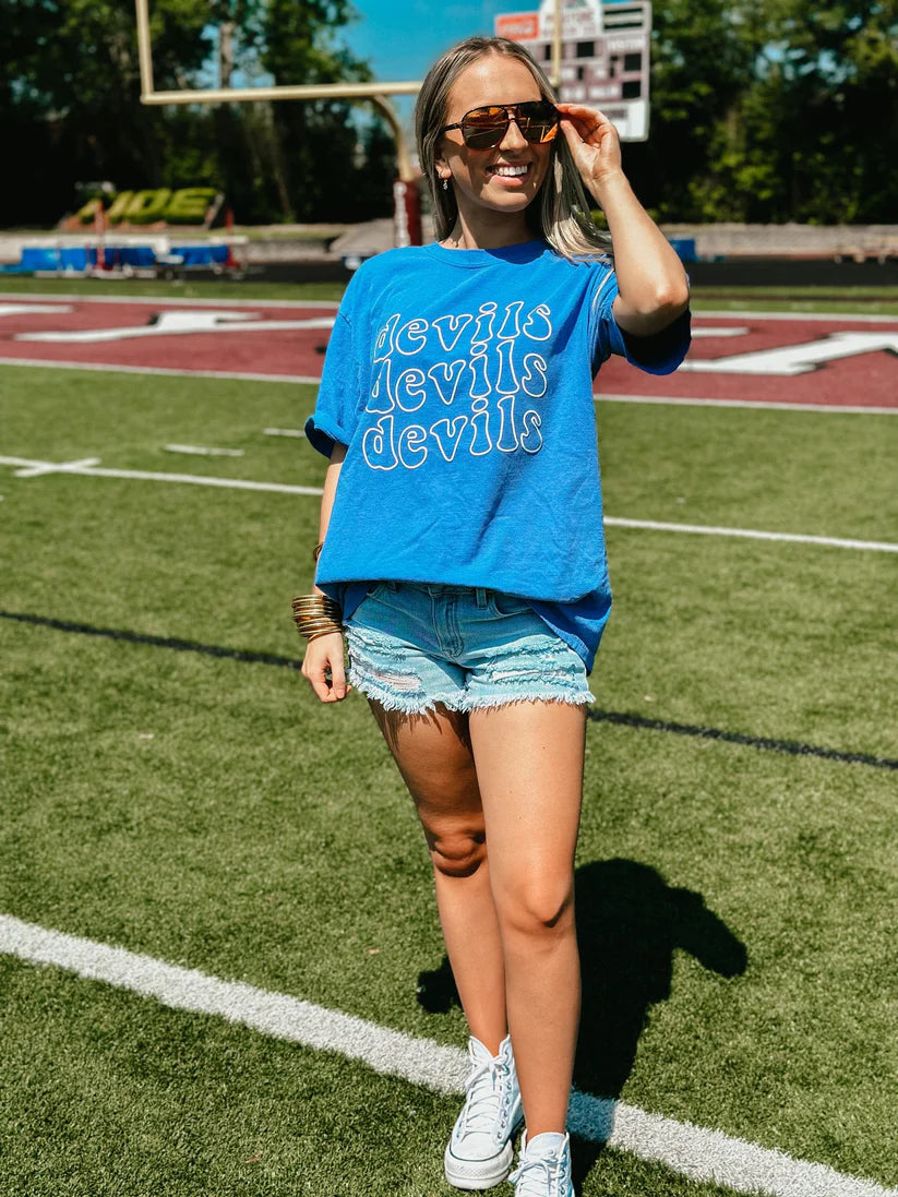 CUSTOM Retro Outline Wave Mascot School Spirit Puff Tee