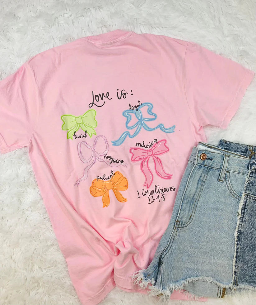Love Is Hand drawn Coquette Bow FRONT AND BACK