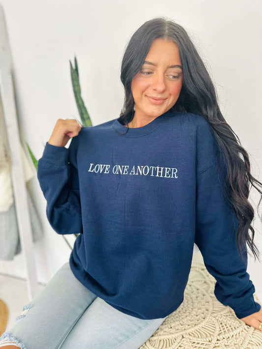 Love One Another Simple Embroidered Sweatshirt