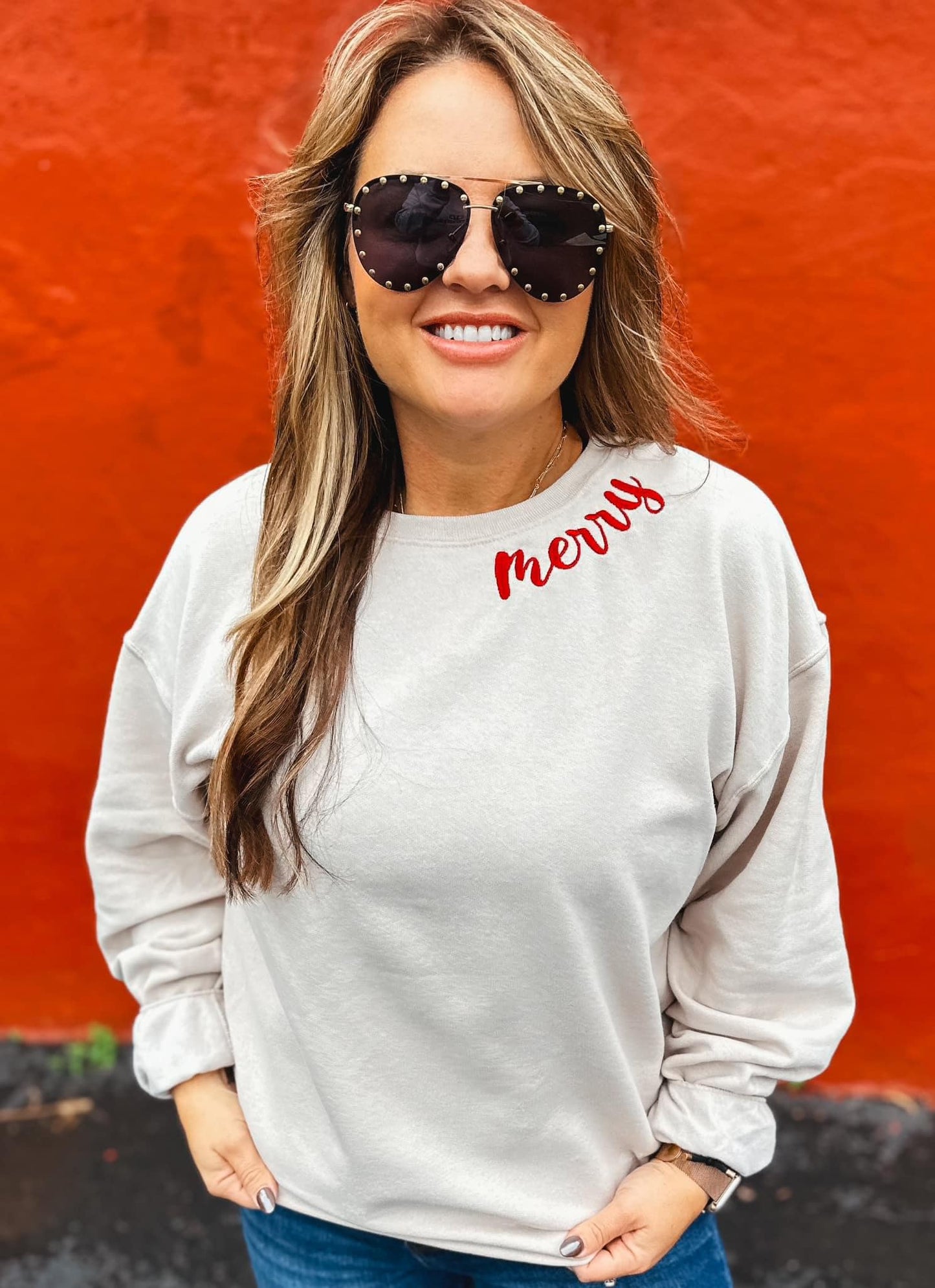 Embroidered Merry Crewneck Sweatshirt