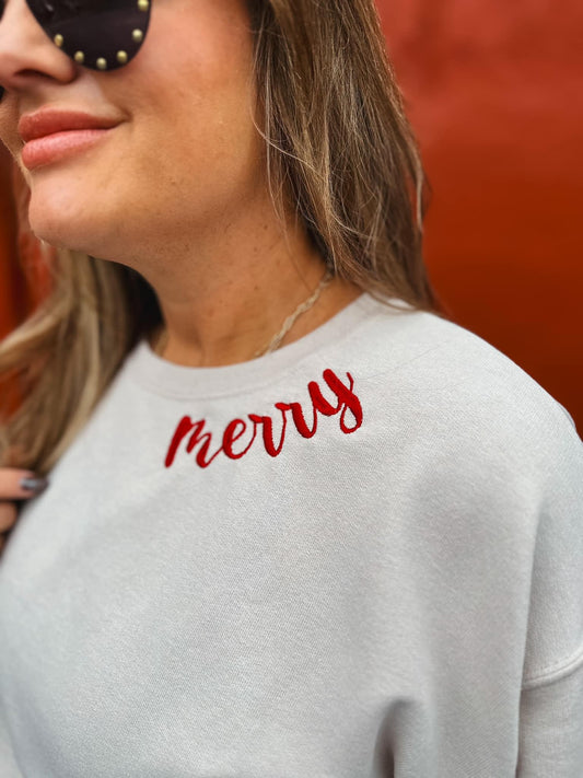Embroidered Merry Crewneck Sweatshirt