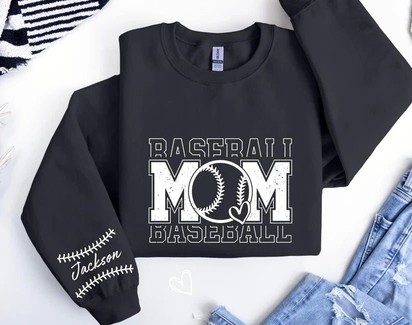 Custom Sport Baseball Mom Name Sleeve DTF Sweatshirt
