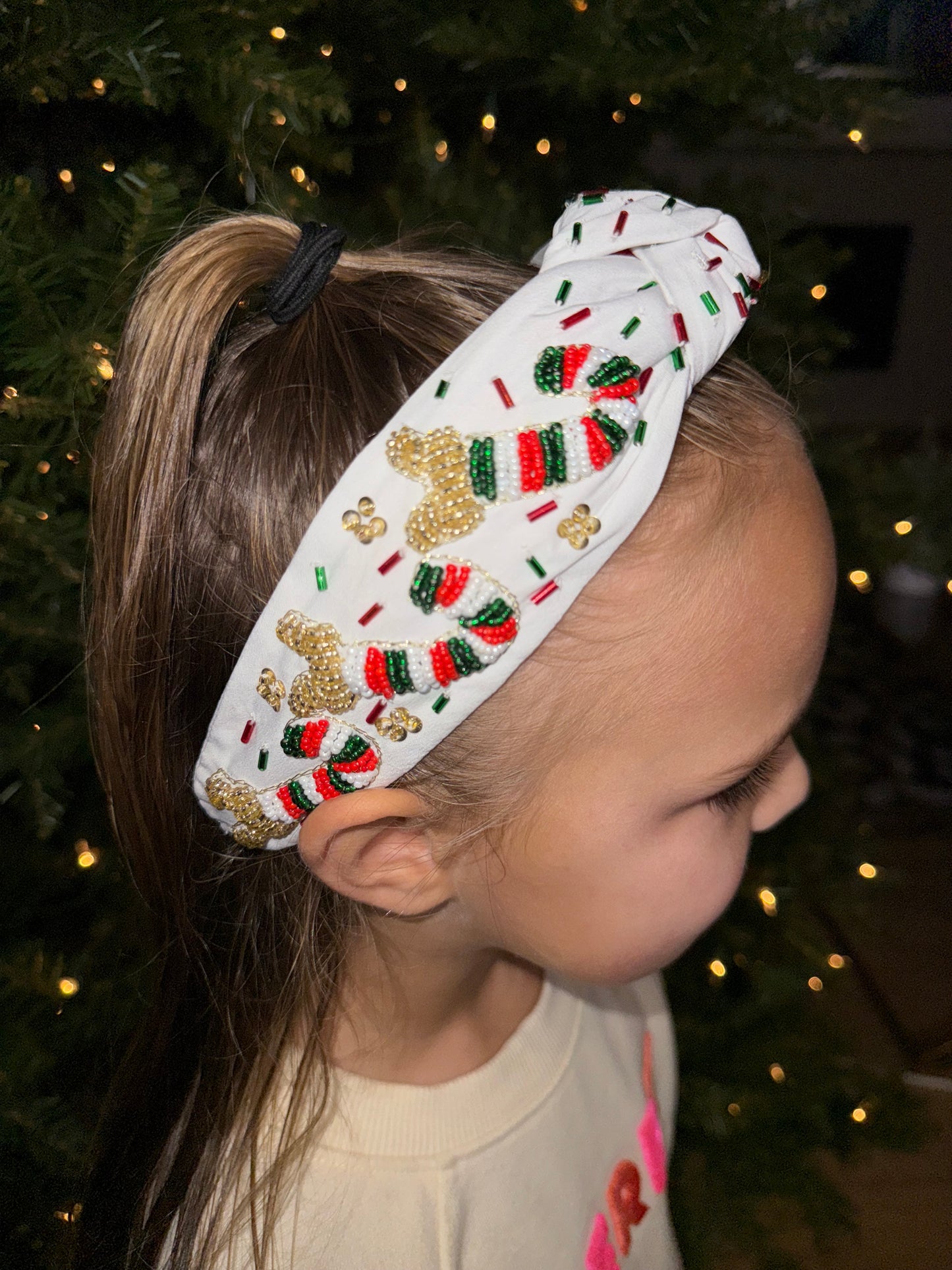Holiday Headbands-Candy Cane White