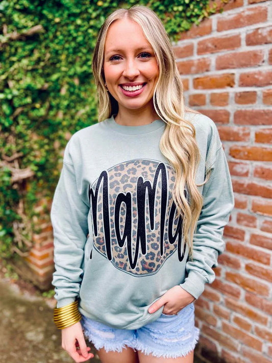 Mama Leopard Circle Glitter Sublimation Sweatshirt