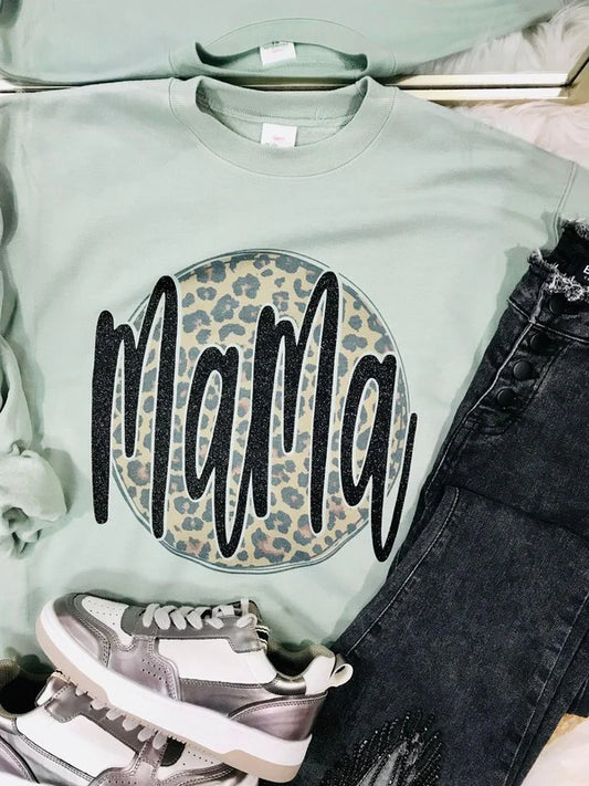 Mama Leopard Circle Glitter Sublimation Sweatshirt