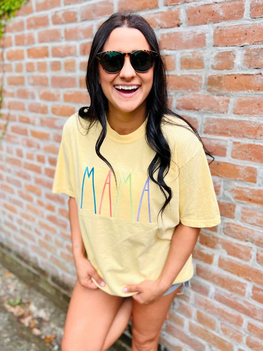 Mama Pastel Dunn Font Embroidered Tee