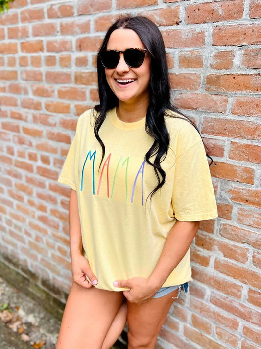 Mama Pastel Dunn Font Embroidered Tee