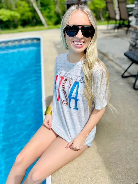 God Bless The USA Leopard Marble Tee