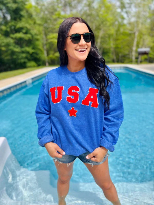 USA Star Chenille Patch Patriotic Sweatshirt