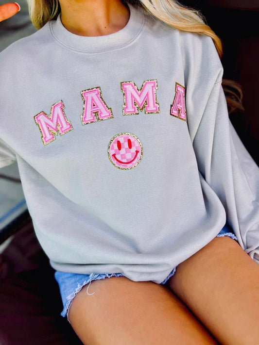 Mama Pink Happy Check Chenille Patch Sweatshirt