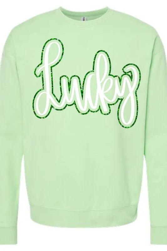 Lucky Cursive Double Puff-Glitter Sweatshirt