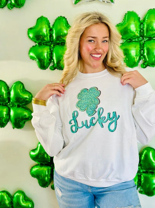 Lucky Leopard Print Clover Sweatshirt