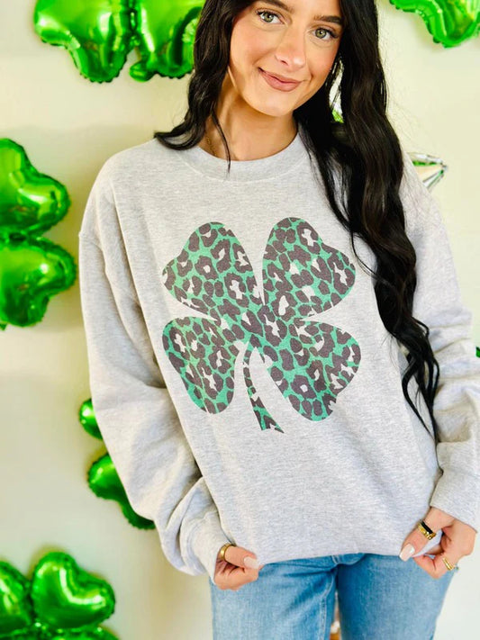 Leopard Saint Patrick's Day Clover Sweatshirt