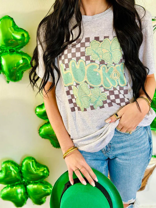 Lucky Retro Clover Checkered Tee