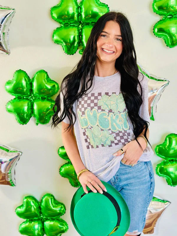 Lucky Retro Clover Checkered Tee