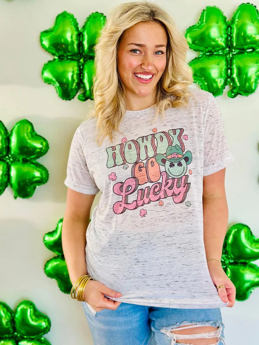 Howdy Go Lucky Retro Clover Cowboy Marble Tee