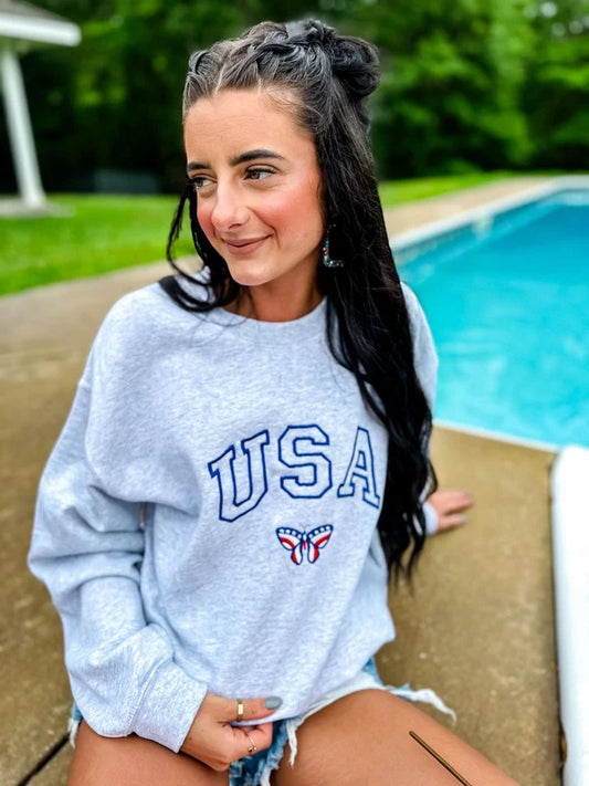 Varsity USA Butterfly Embroidered Sweatshirt