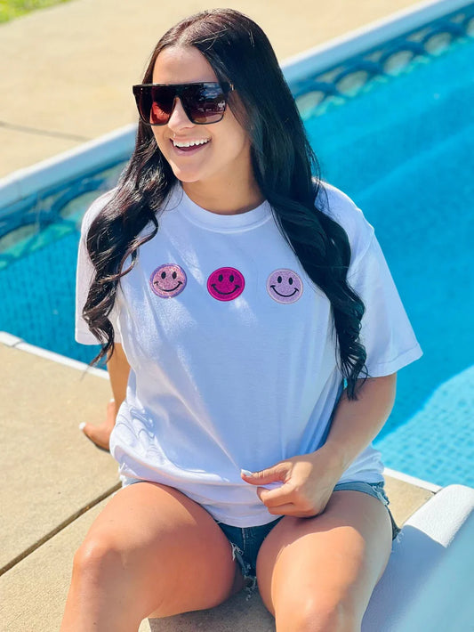 Pink Glitter Happy Trio Patch Tee