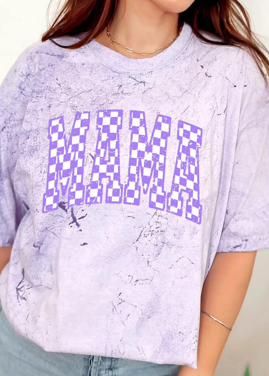 Mama Distressed Checkered DTF Tee