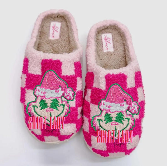 Grinch Plush Checkered Slippers