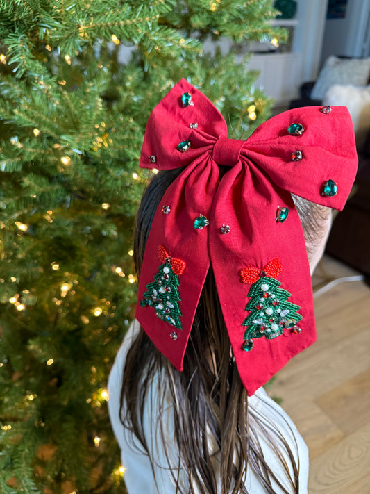 Festive Christmas Hair Bow-xmas tree