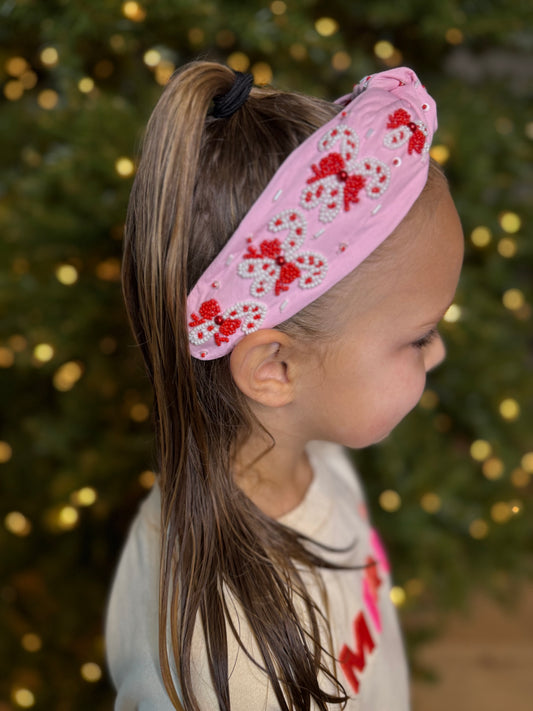 Holiday Headbands-Candy Cane Pink