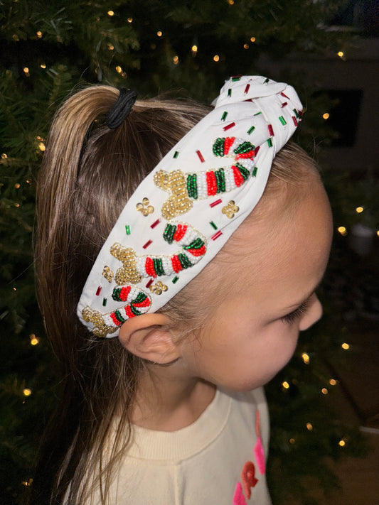 Holiday  Headbands-Candy Cane White
