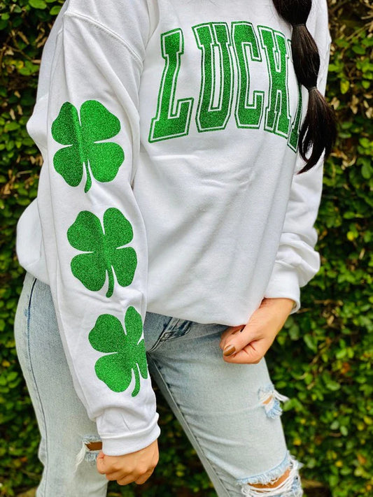 Lucky Varsity Saint Patty's Day Glitter Sweatshirt