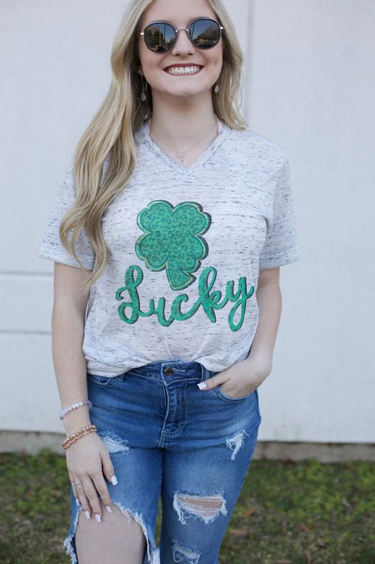 Lucky Leopard Clover V Neck