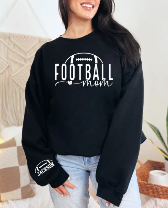 Custom Sport Football Mom Name Sleeve DTF Sweatshirt